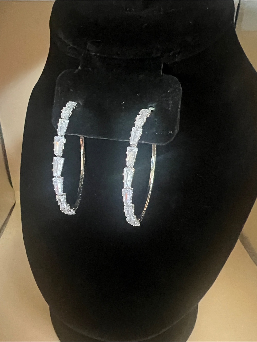 Crystal Baguette Hoop Earrings - Clear Crystal Silver-Tone
